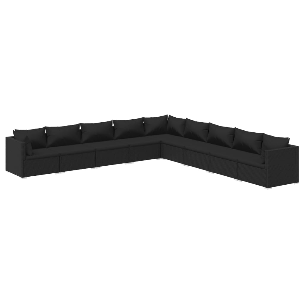 vidaXL 9 pcs conjunto lounge de jardim c/ almofadões vime PE preto