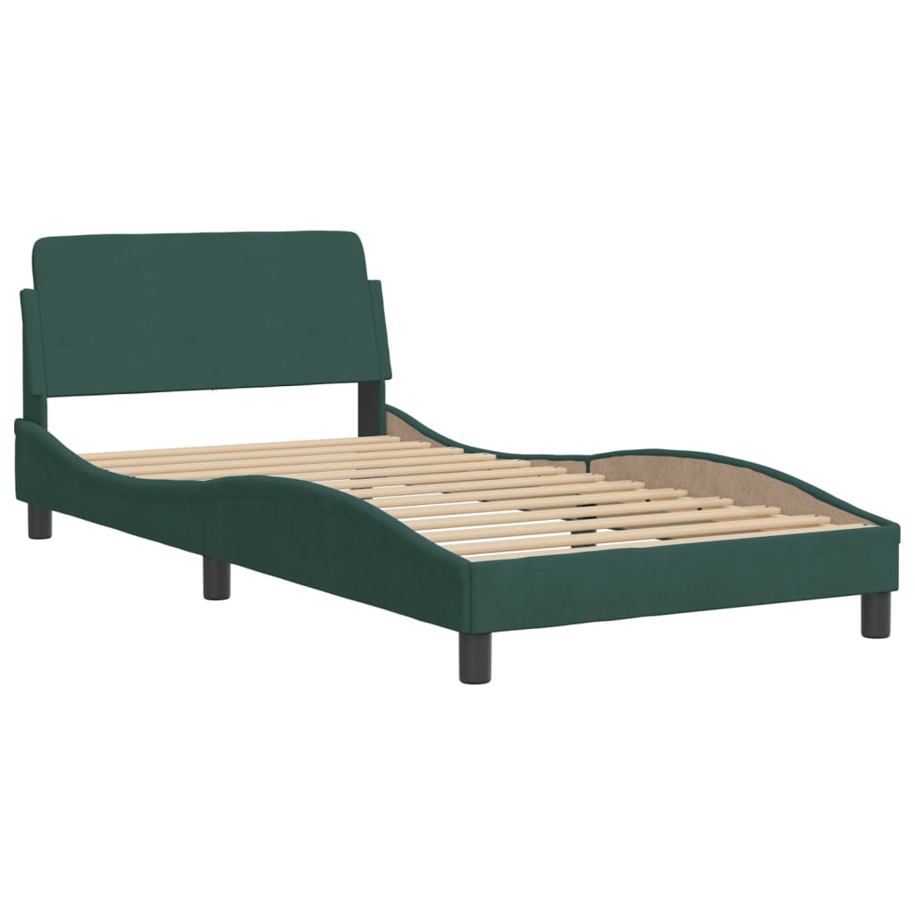 vidaXL Estrutura de cama c/ cabeceira 100x200 cm veludo verde-escuro