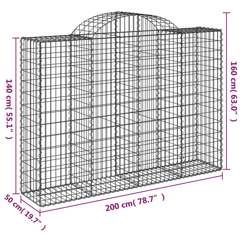 vidaXL Cestos gabião arqueados 7pcs 200x50x140/160cm ferro galvanizado