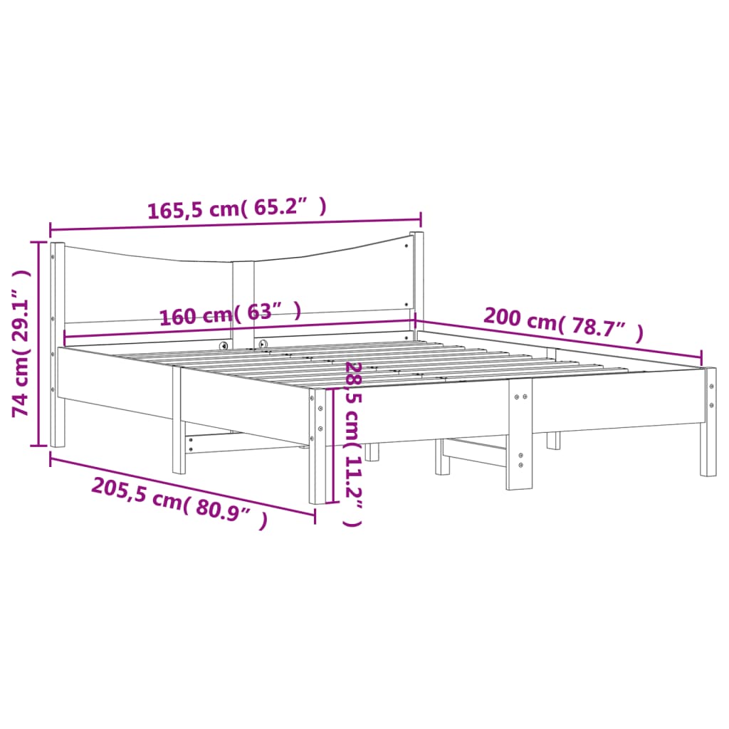 vidaXL Cama sem colchão 160x200 cm madeira de pinho maciça branco