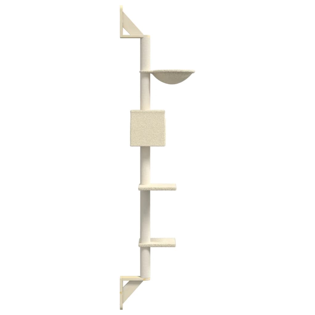 vidaXL Árvore de parede para gatos c/ poste arranhador 187 cm creme