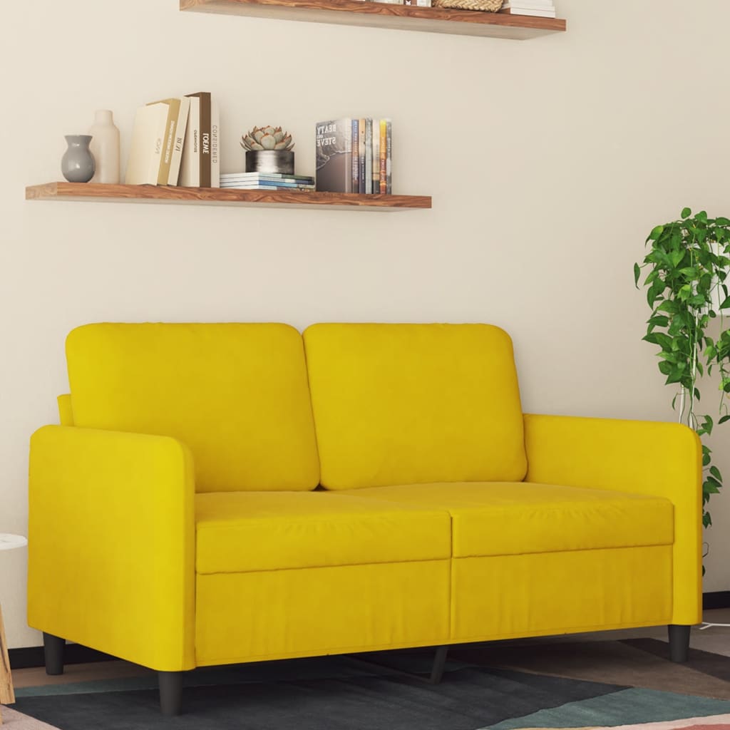 vidaXL Sofá de 2 lugares veludo 120 cm amarelo