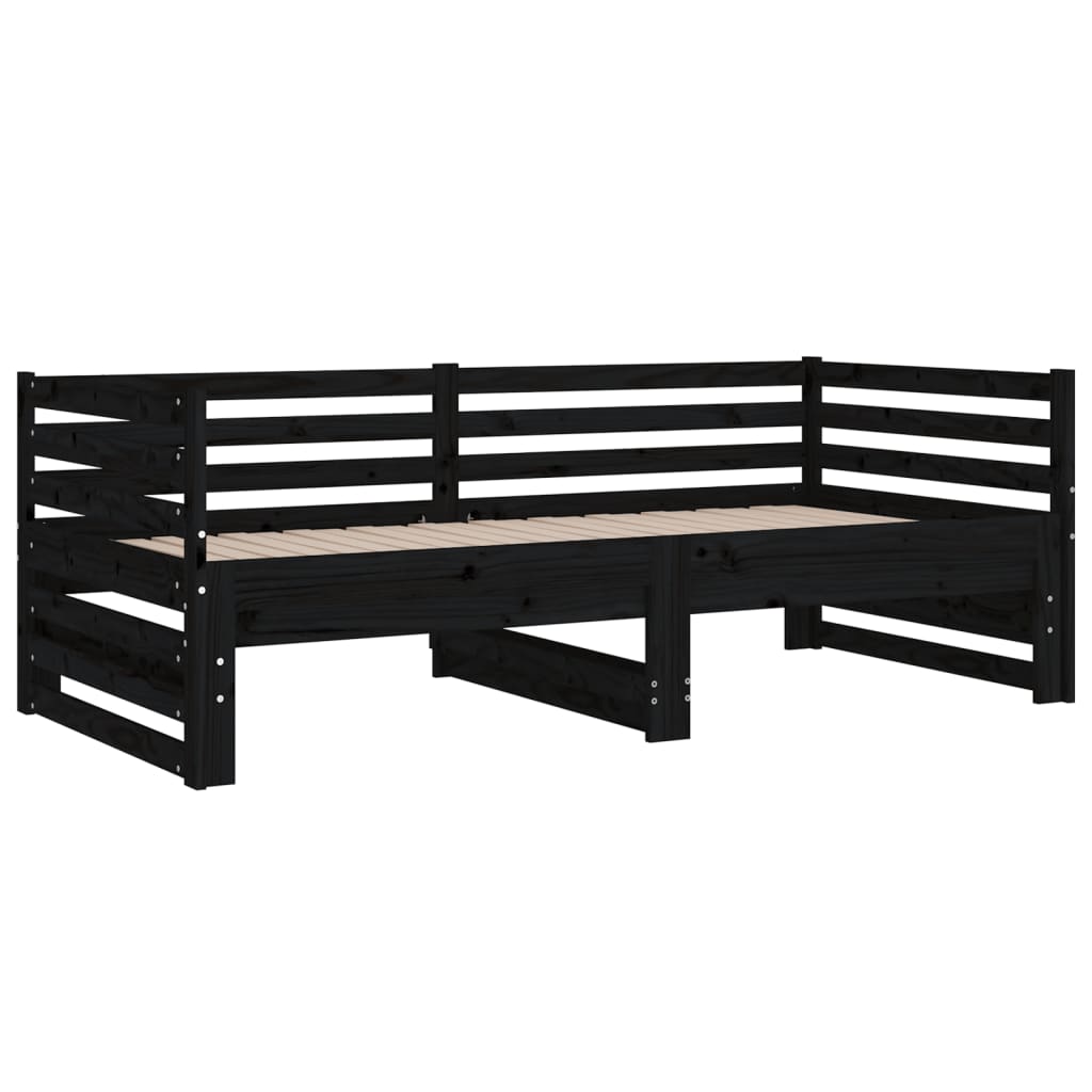 vidaXL Sofá-cama de puxar 2x(80x200) cm pinho maciço preto