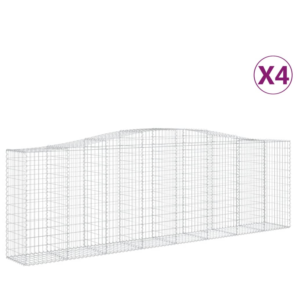 vidaXL Cestos gabião arqueados 4pcs 400x50x120/140cm ferro galvanizado