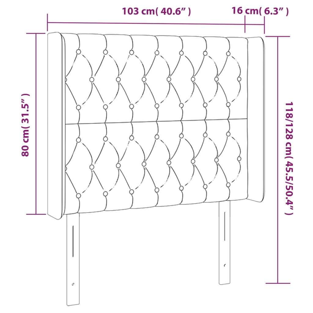 vidaXL Cabeceira de cama c/ luzes LED tecido 103x16x118/128cm castanho