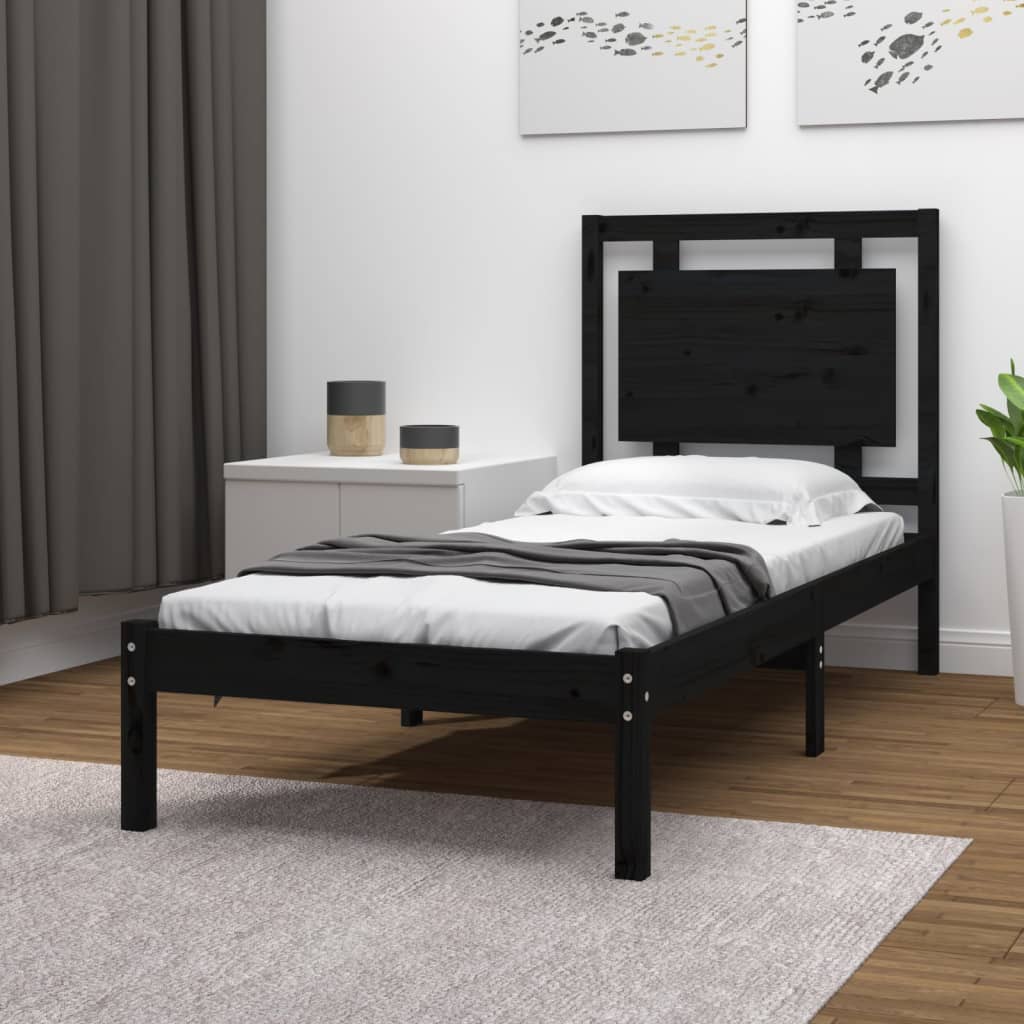 vidaXL Estrutura de cama solteiro 90x190 cm madeira maciça preto