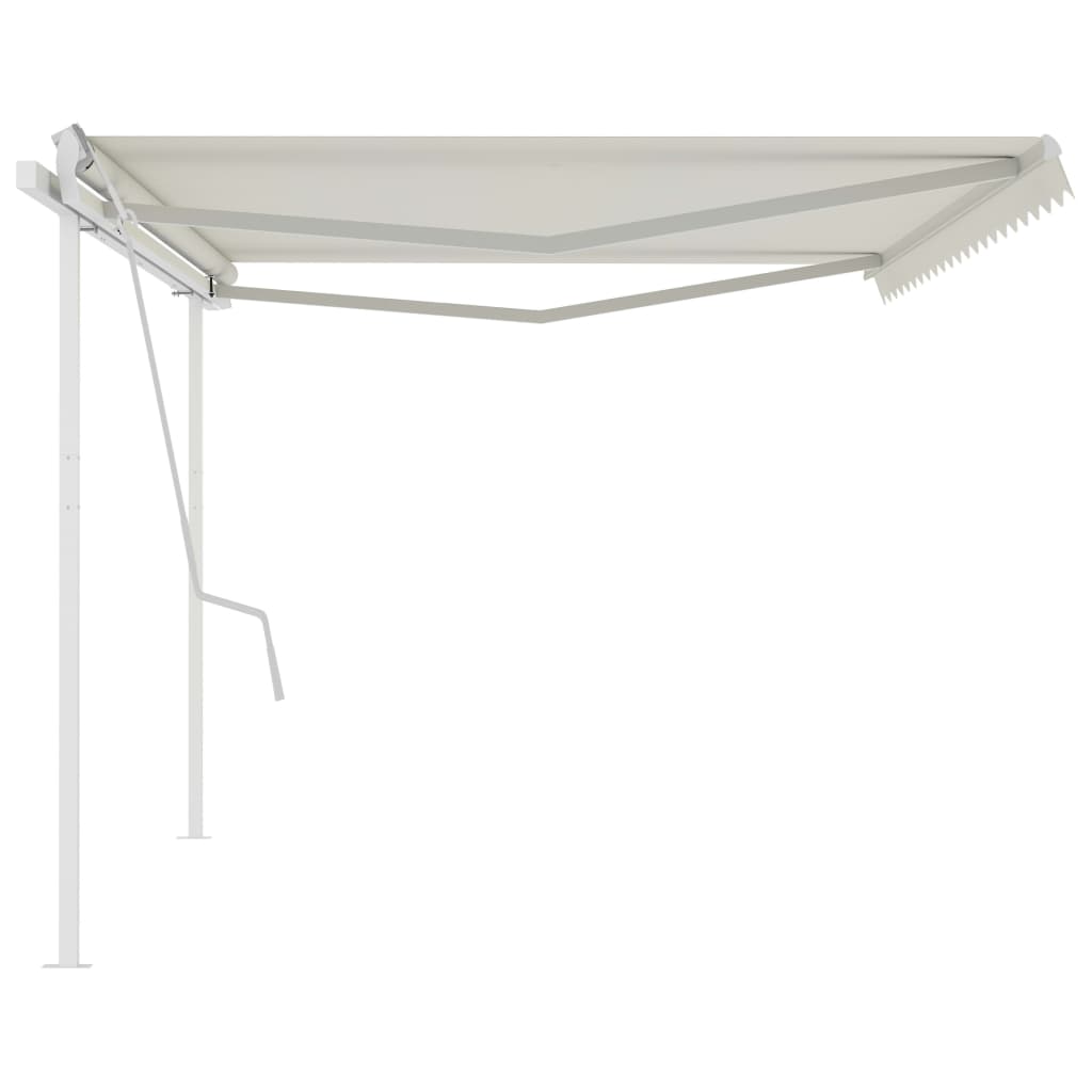 vidaXL Toldo retrátil manual com postes 5x3 m cor creme