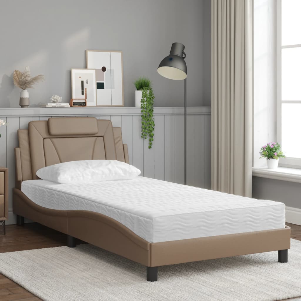 vidaXL Cama com colchão 100x200 cm couro artificial cappuccino