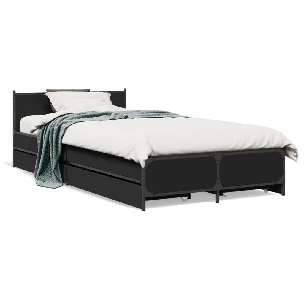 vidaXL Estrutura cama c/ gavetas 75x190 cm derivados de madeira preto