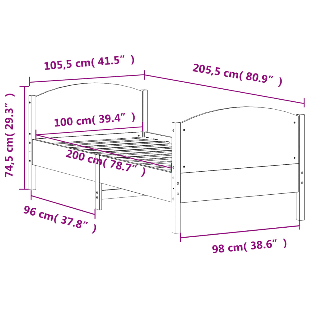 vidaXL Cama sem colchão 100x200 cm pinho maciço castanho-mel