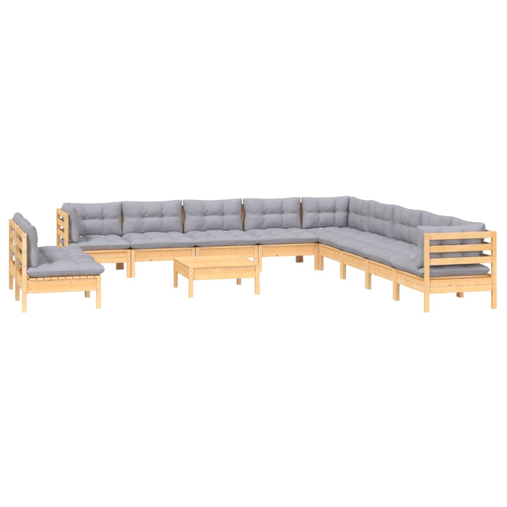 vidaXL 12pcs conjunto lounge de jardim + almofadões cinza pinho maciço