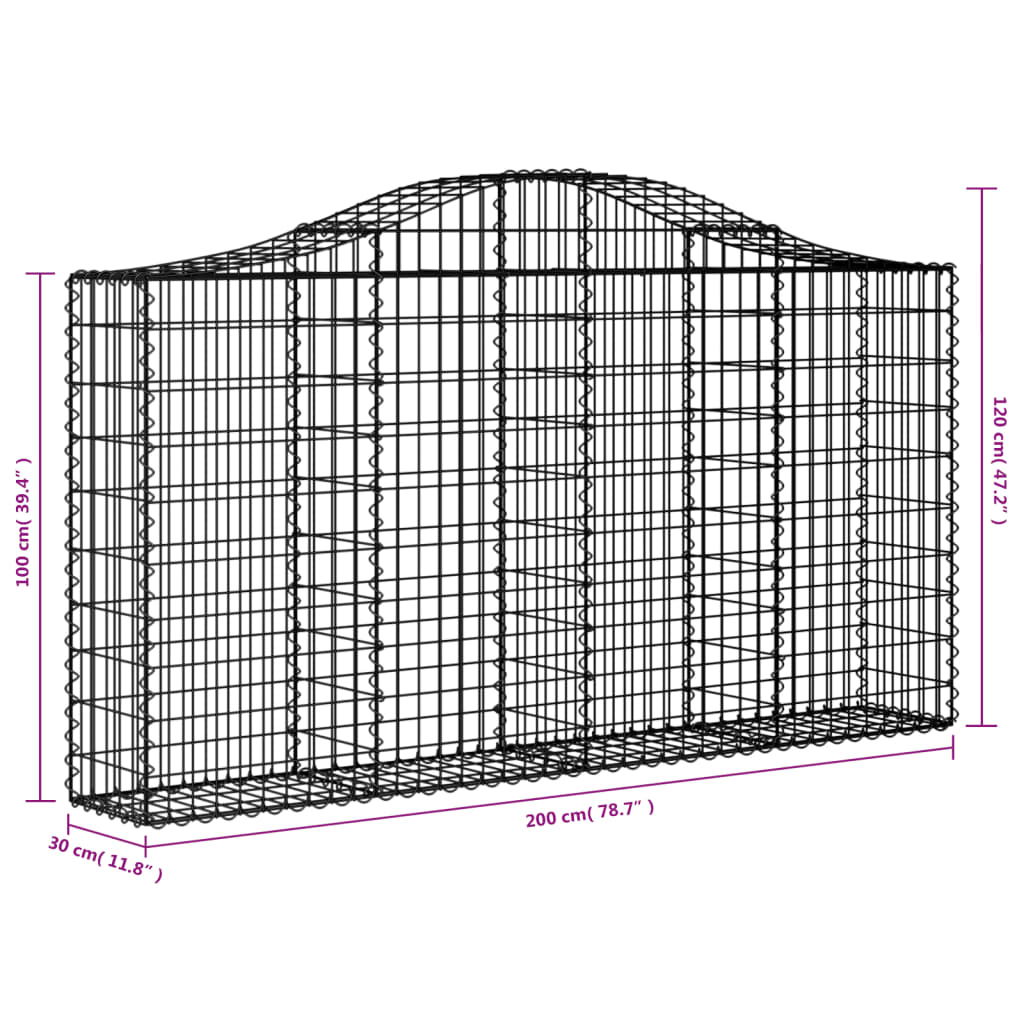 vidaXL Cestos gabião arqueados 12 pcs 200x30x100/120 ferro galvanizado