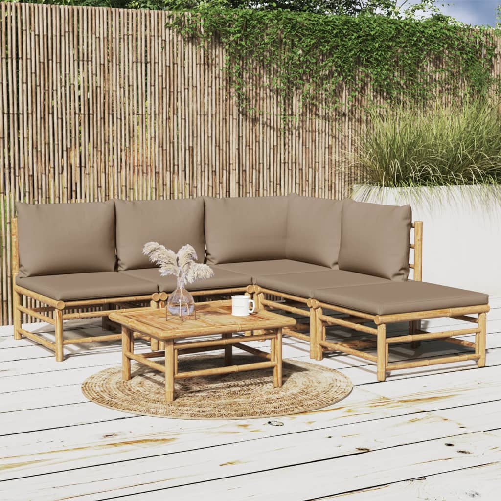 vidaXL 6 pcs conj. lounge jardim bambu almofadões cinzento-acastanhado