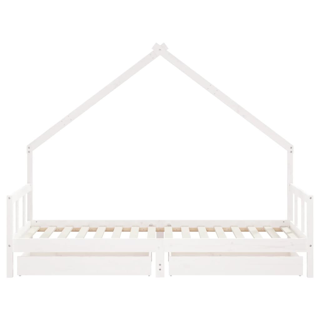 vidaXL Estrutura cama infantil c/ gavetas 90x200cm pinho maciço branco