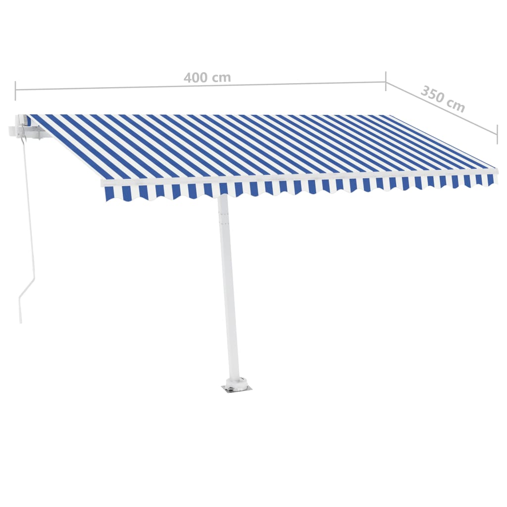 vidaXL Toldo retrátil manual independente 400x350 cm azul e branco