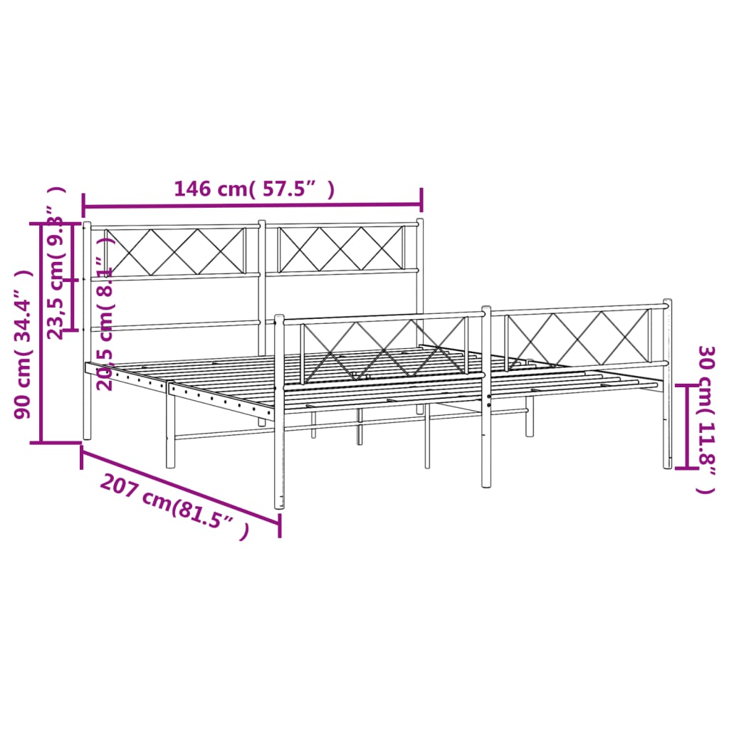 vidaXL Estrutura de cama com cabeceira e pés 140x200 cm metal branco