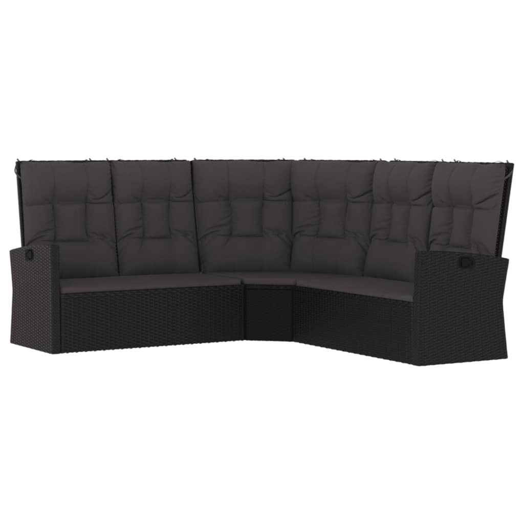 vidaXL 3 pcs conjunto lounge de jardim c/ almofadões vime PE preto