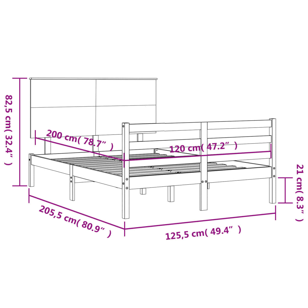 vidaXL Estrutura de cama com cabeceira 120x200cm madeira maciça branco