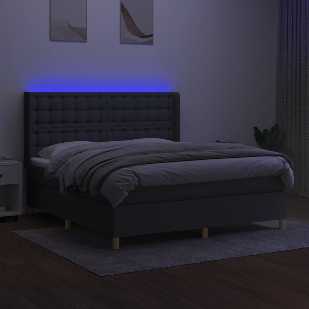 vidaXL Cama box spring c/ colchão e LED 180x200 cm tecido cinza-escuro