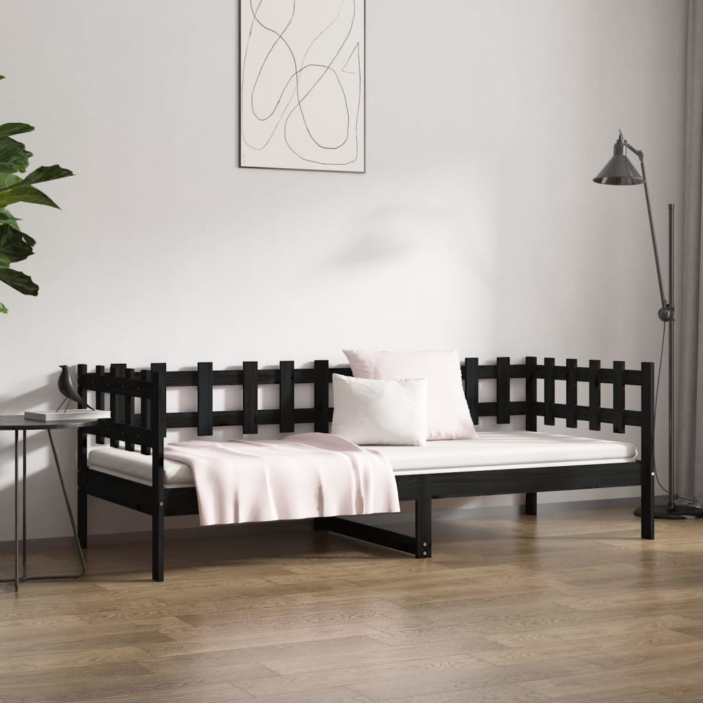 vidaXL Sofá-cama 90x190 cm madeira de pinho maciça preto