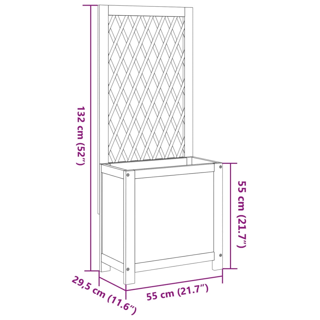 vidaXL Vaso/floreira c/ treliça 55x29,5x132cm madeira de acácia maciça