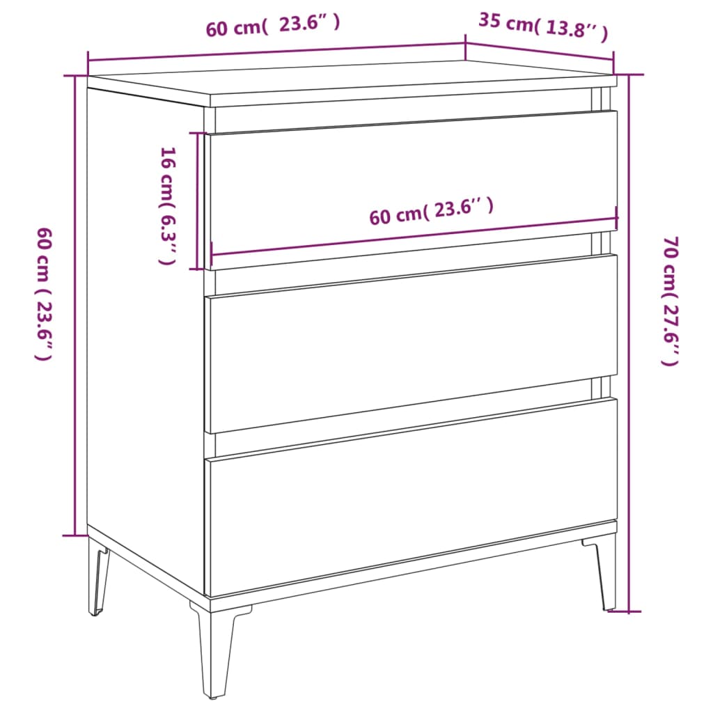 vidaXL Aparador 60x35x70 cm derivados de madeira cinzento sonoma