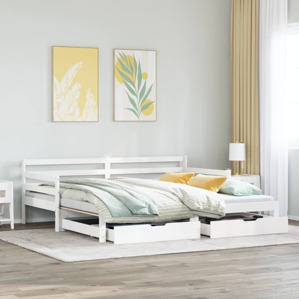 vidaXL Sofá-cama c/ gavetão e gavetas branco 90x190cm madeira de pinho