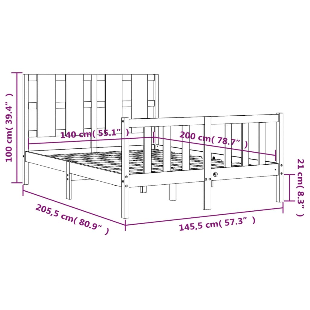 vidaXL Estrutura de cama com cabeceira 140x200cm madeira maciça branco