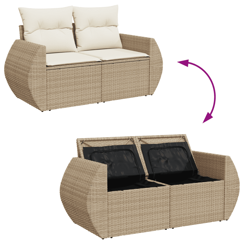 vidaXL 6 pcs conjunto de sofás p/ jardim com almofadões vime PE bege