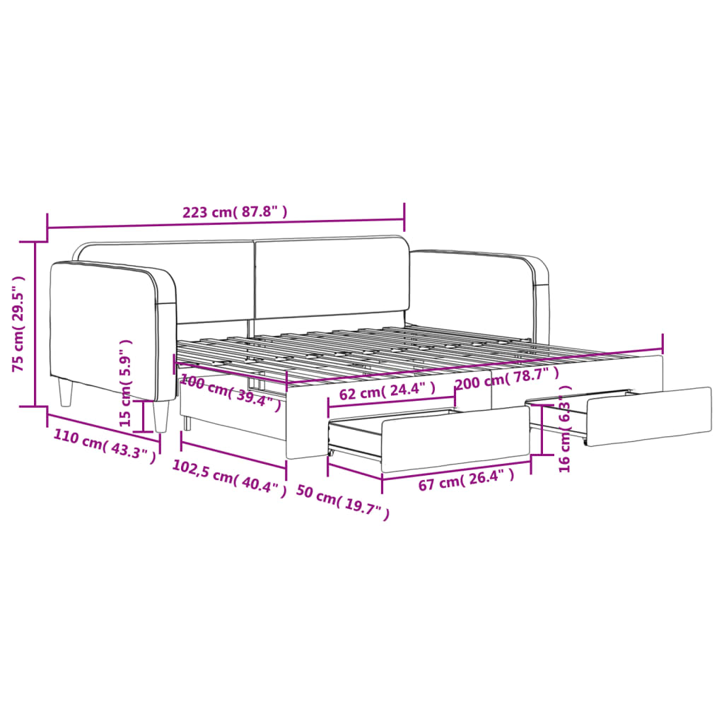 vidaXL Sofá-cama c/ gavetão e gavetas 100x200 cm tecido cinzento-claro