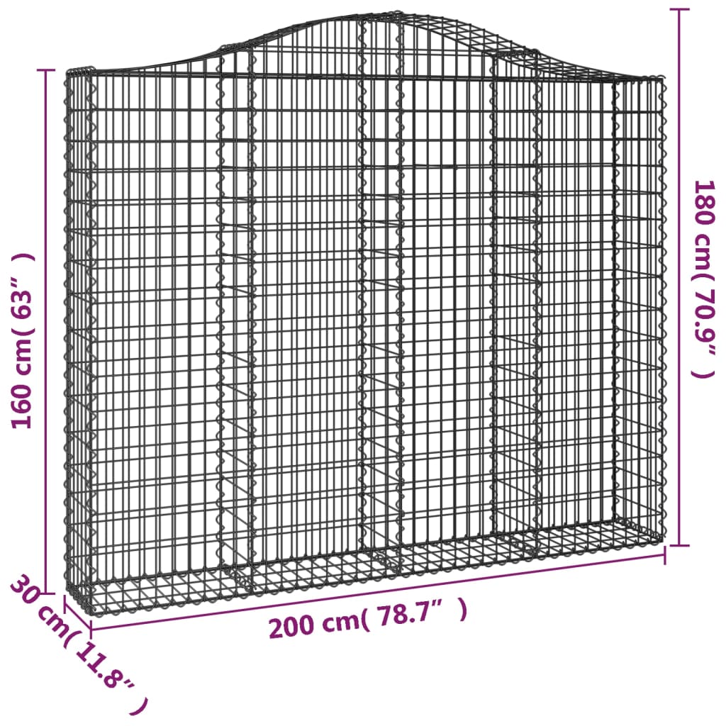 vidaXL Cestos gabião arqueados 2pcs 200x30x160/180cm ferro galvanizado