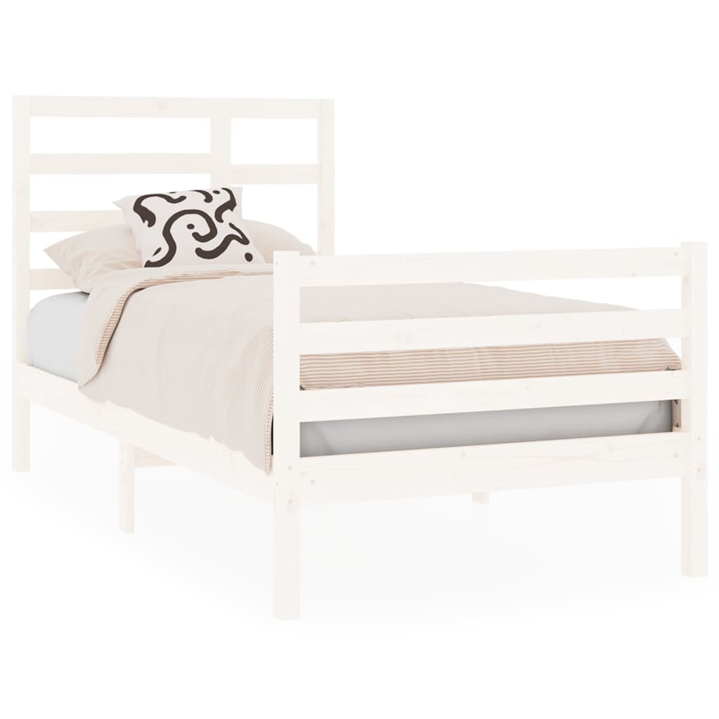 vidaXL Estrutura cama pequena solteiro 75x190 cm madeira maciça branco