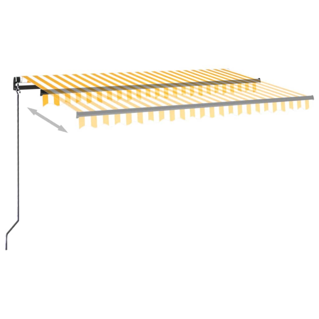 vidaXL Toldo retrátil manual com LED 400x350 cm amarelo e branco