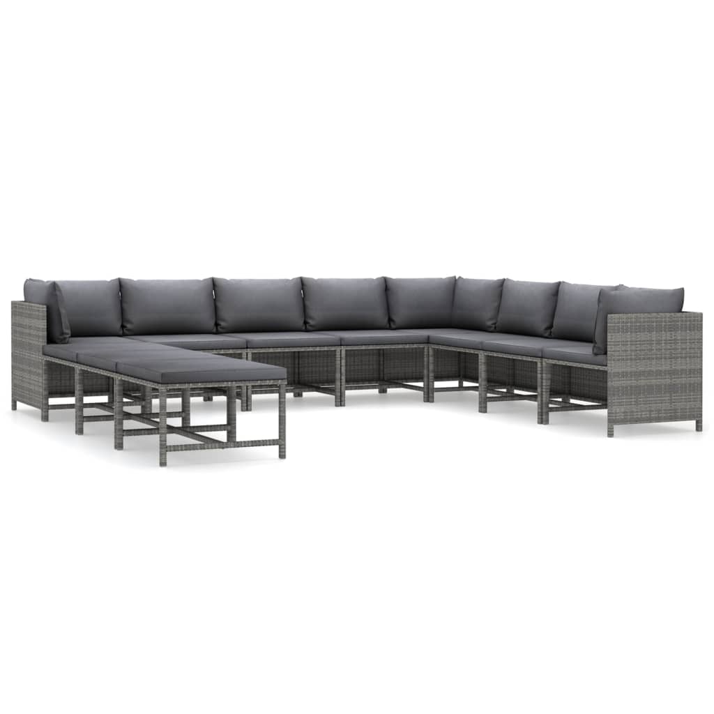 vidaXL 11 pcs conjunto lounge de jardim c/ almofadões vime PE cinzento