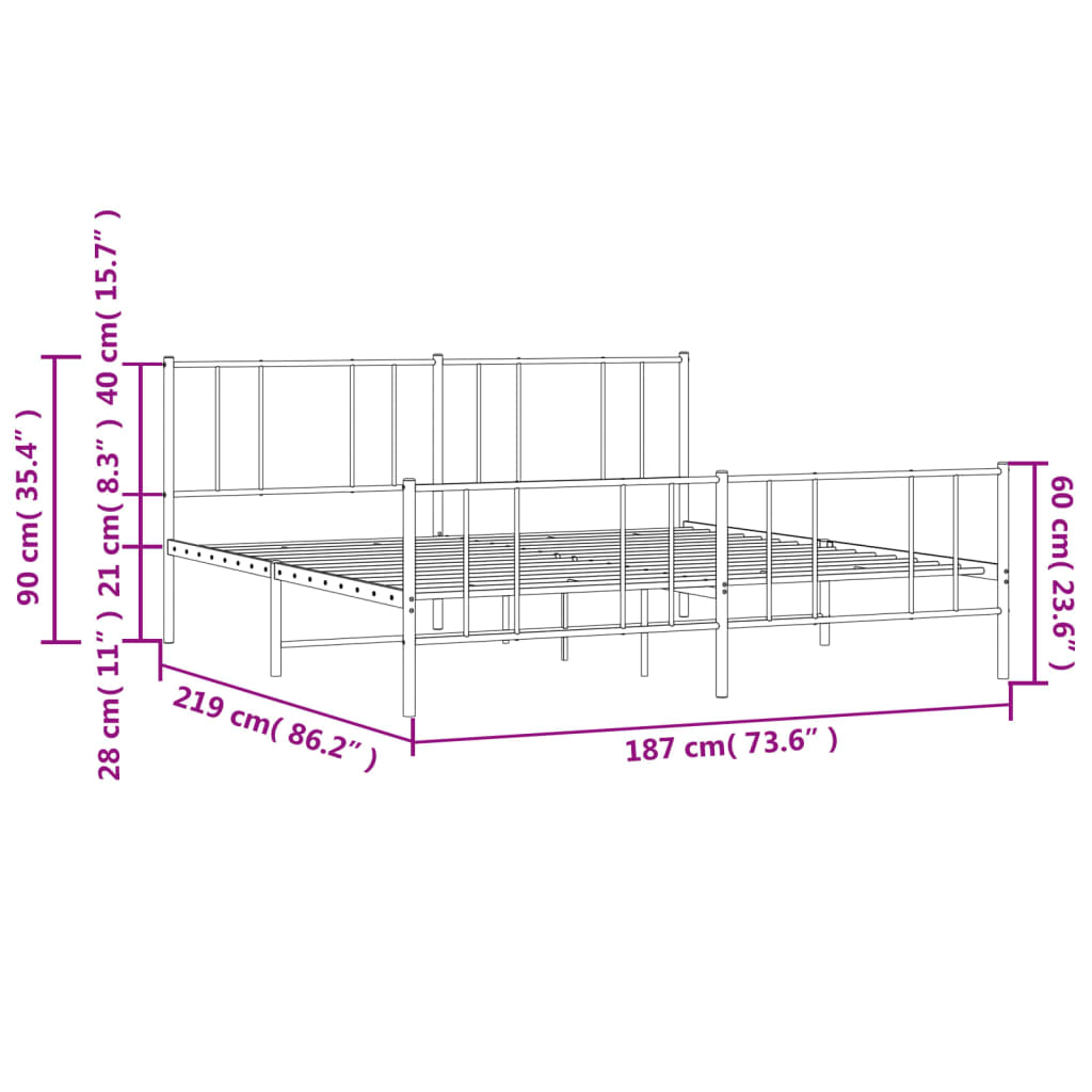 vidaXL Estrutura de cama com cabeceira e pés 183x213 cm metal branco