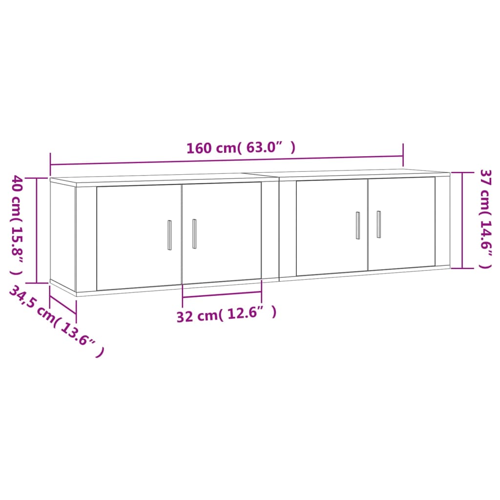 vidaXL Móveis de TV de parede 2 pcs 80x34,5x40 cm cinzento cimento