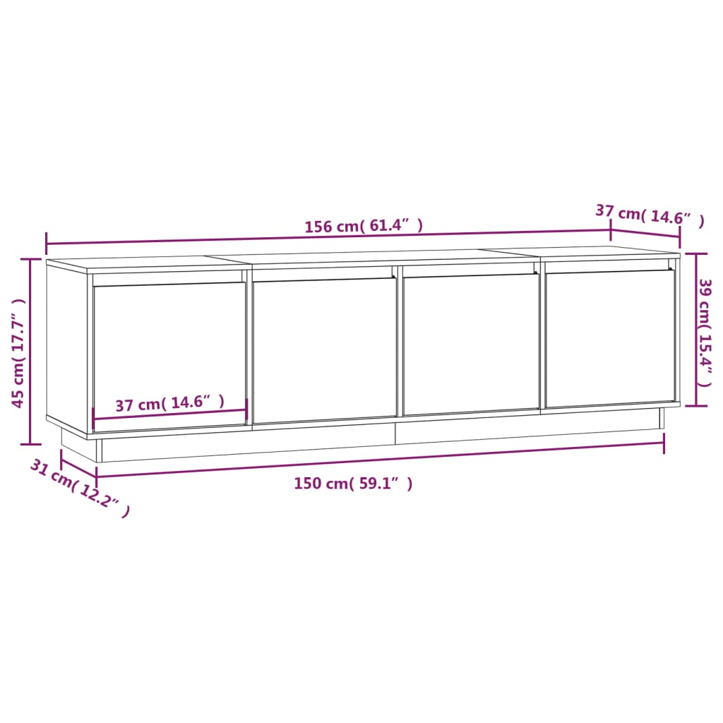 vidaXL Móvel de TV 156x37x45 cm madeira de pinho maciça cinzento