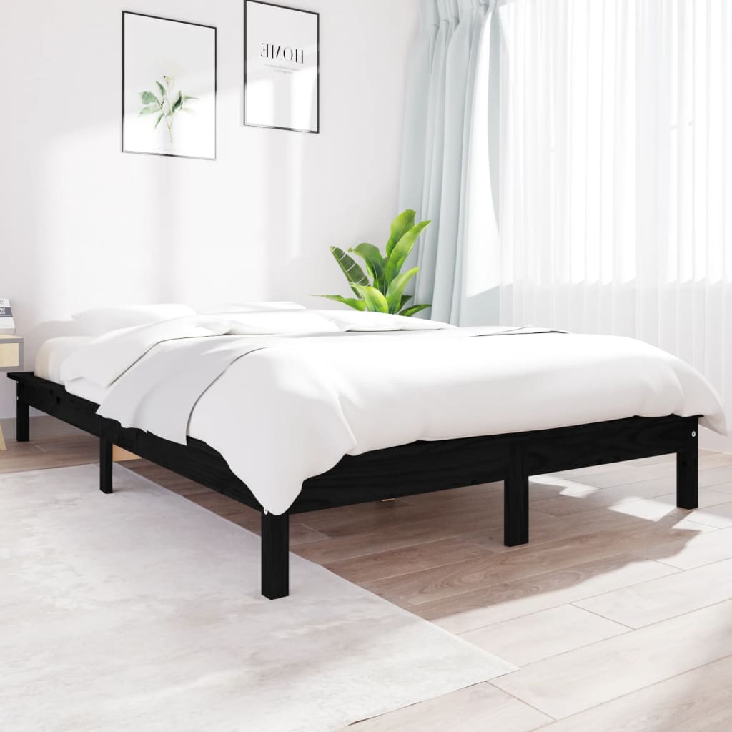 vidaXL Estrutura de cama 140x200 cm pinho maciço preto