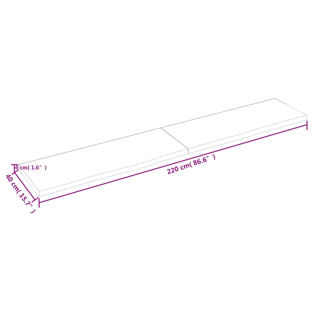 vidaXL Bancada p/ WC 220x40x(2-4)cm madeira tratada maciça castanho