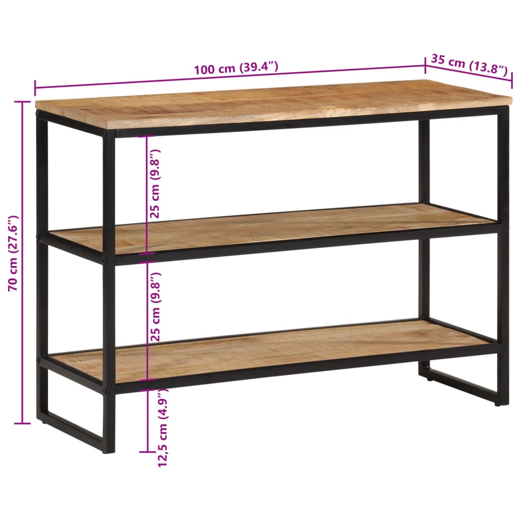 vidaXL Mesa consola 100x35x70 cm madeira de mangueira áspera maciça