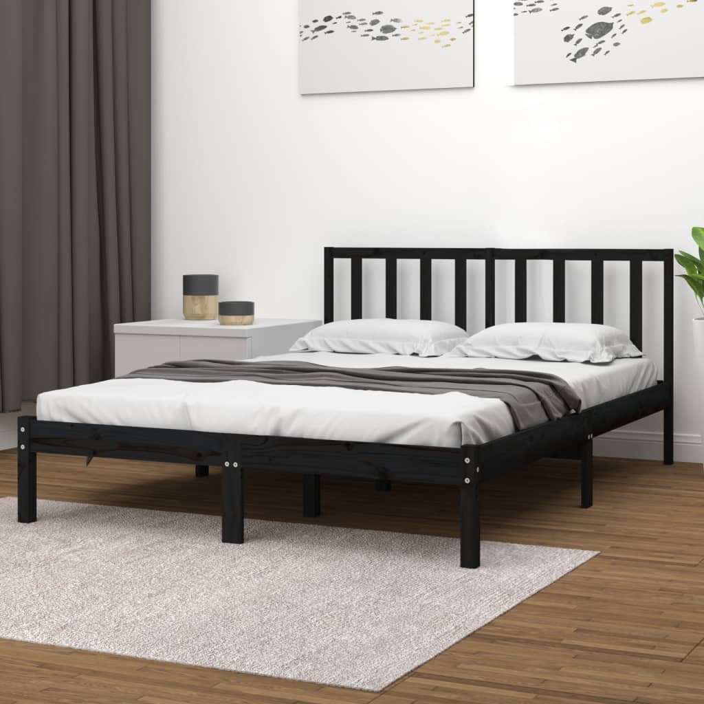 vidaXL Estrutura de cama casal 135x190 cm pinho maciço preto