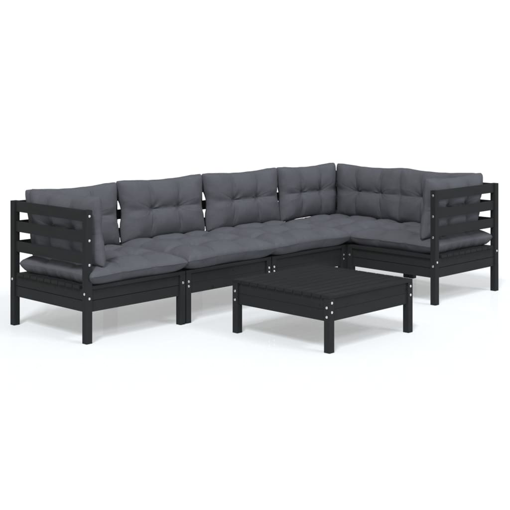 vidaXL 6 pcs conjunto lounge de jardim c/ almofadões pinho preto