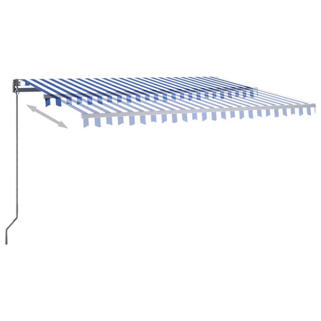 vidaXL Toldo autom. c/ LED e sensor de vento 450x300 cm azul/branco