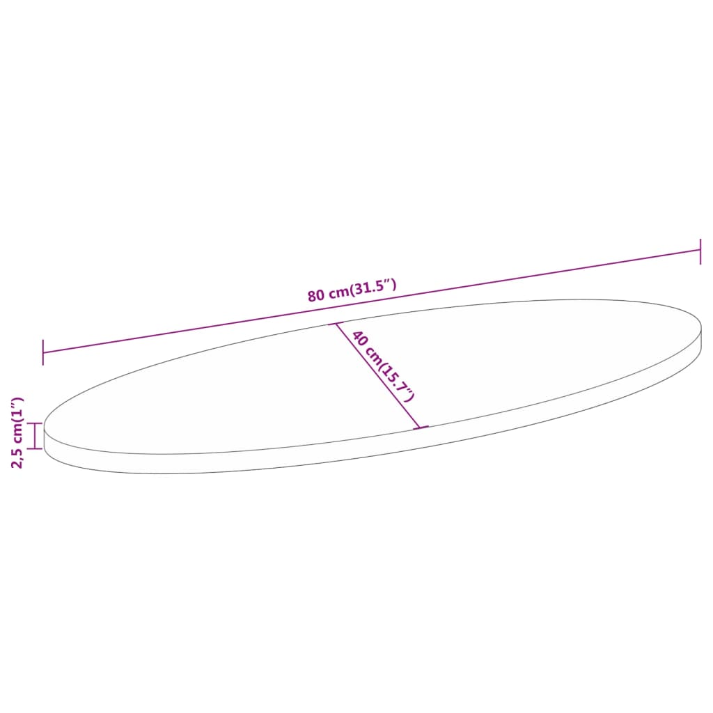 vidaXL Tampo de mesa oval 80x40x2,5 cm madeira de mangueira maciça