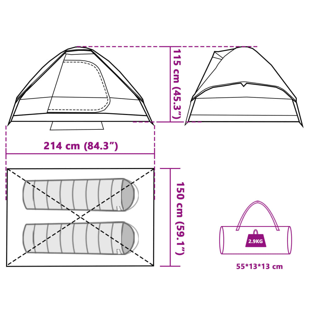 vidaXL Tenda de campismo cúpula p/ 2 pessoas impermeável cinza/laranja