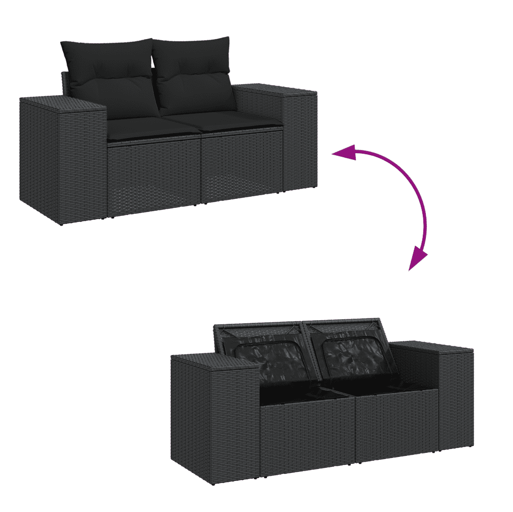 vidaXL 11 pcs conjunto sofás de jardim c/ almofadões vime PE preto