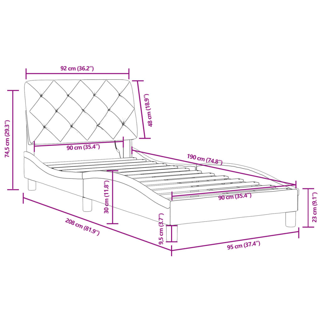 vidaXL Estrutura de cama c/ luzes LED 90x190 cm veludo azul