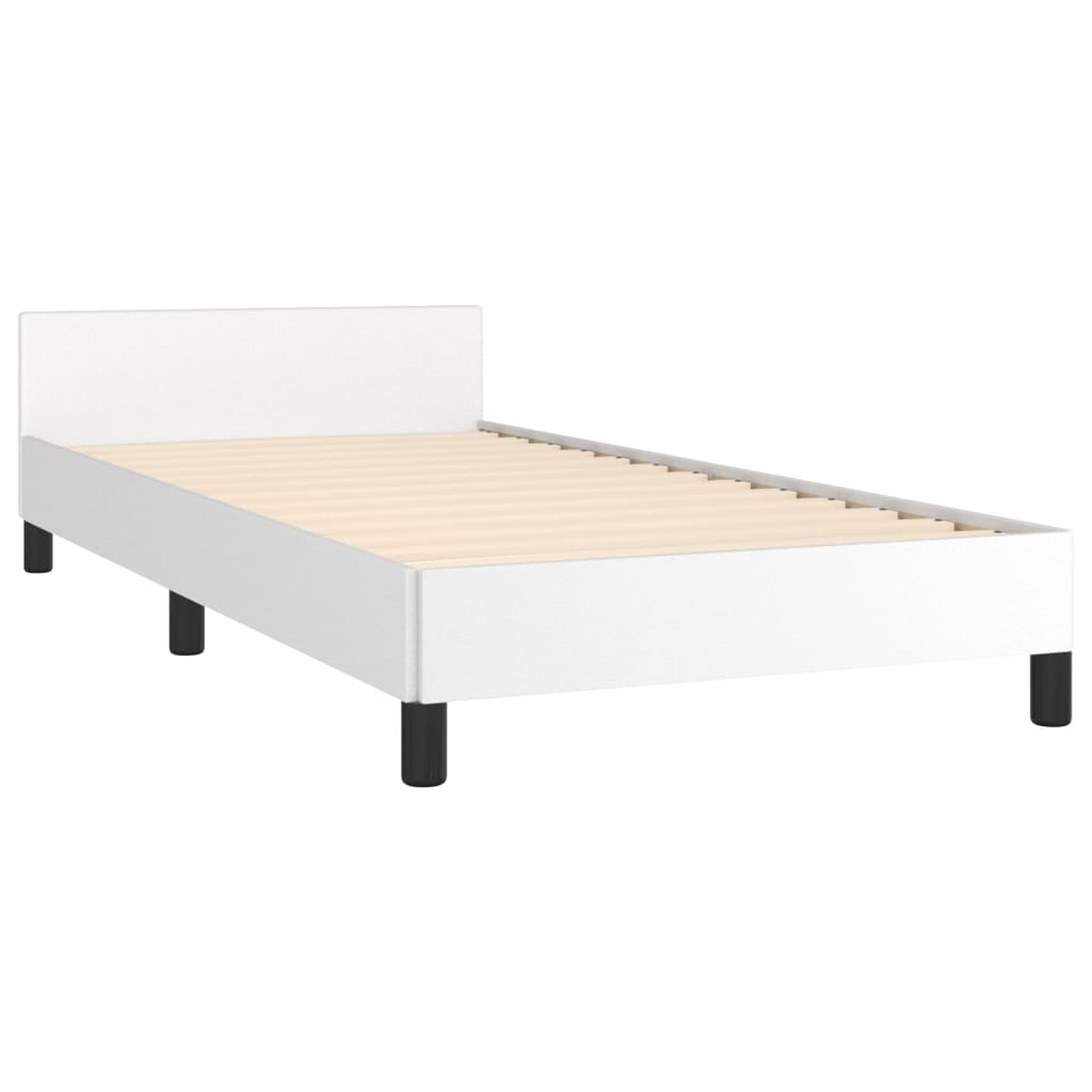 vidaXL Estrutura de cama c/ cabeceira couro artificial 90x190cm branco