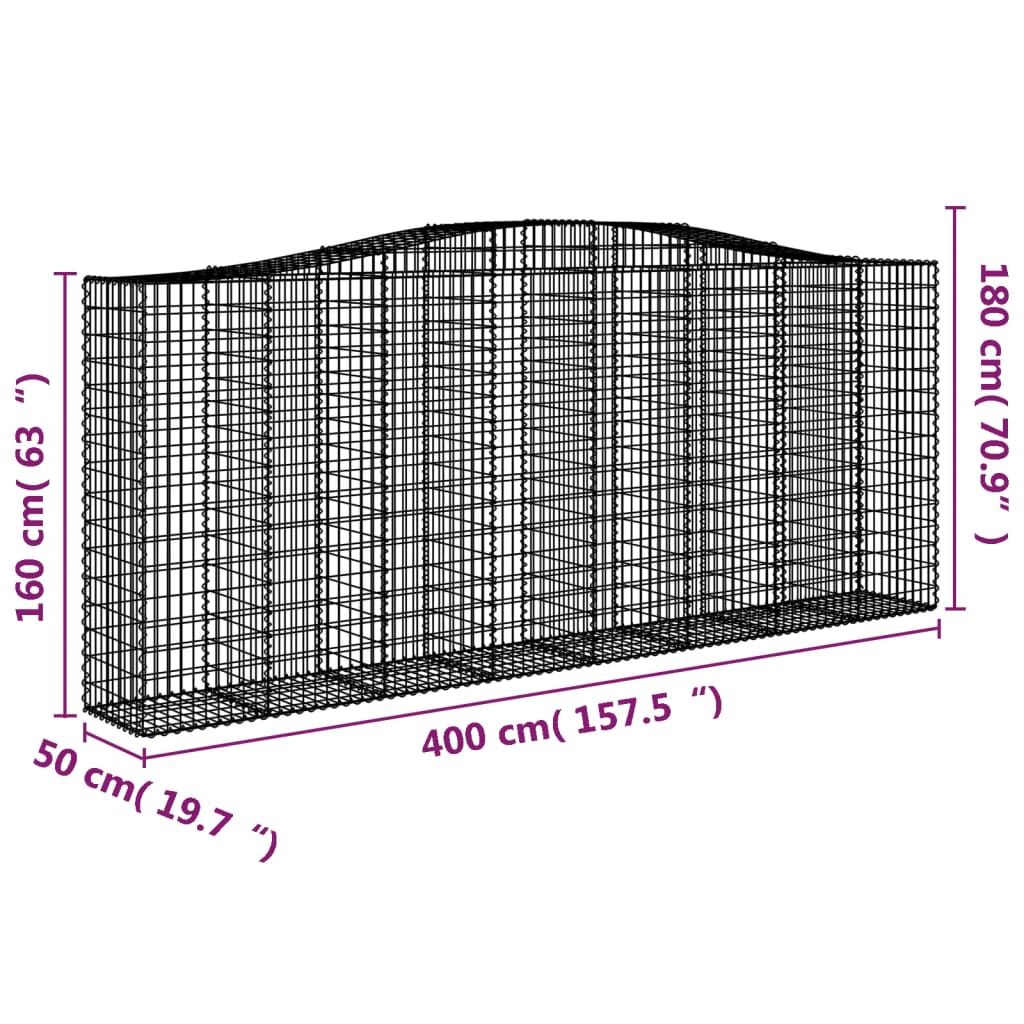 vidaXL Cestos gabião arqueados 6pcs 400x50x160/180cm ferro galvanizado