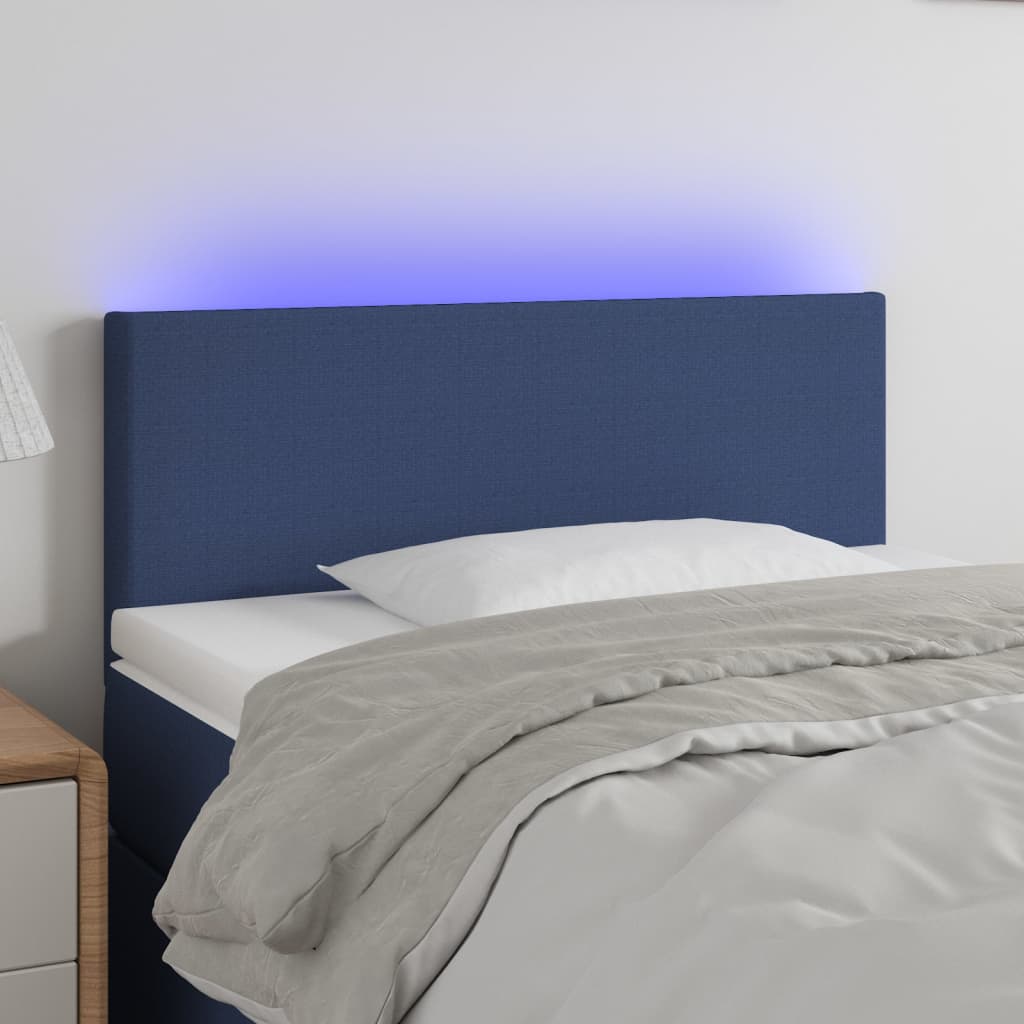 vidaXL Cabeceira de cama c/ luzes LED tecido 80x5x78/88 cm azul